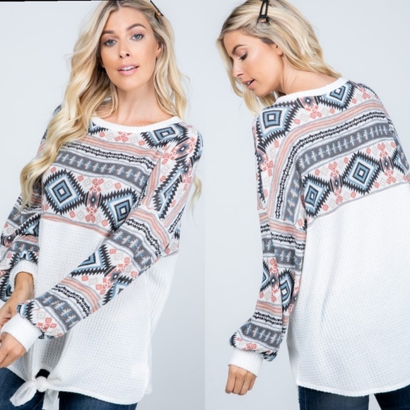 Aztec front tie waffle top - Picture 4 of 8